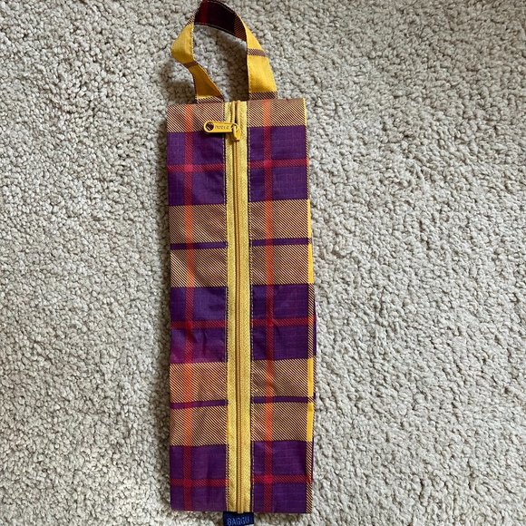 Rare BAGGU *Yellow Tartan Plaid* 3D Pouch, Small Size, Machine Washable, NWOT - Picture 2 of 9
